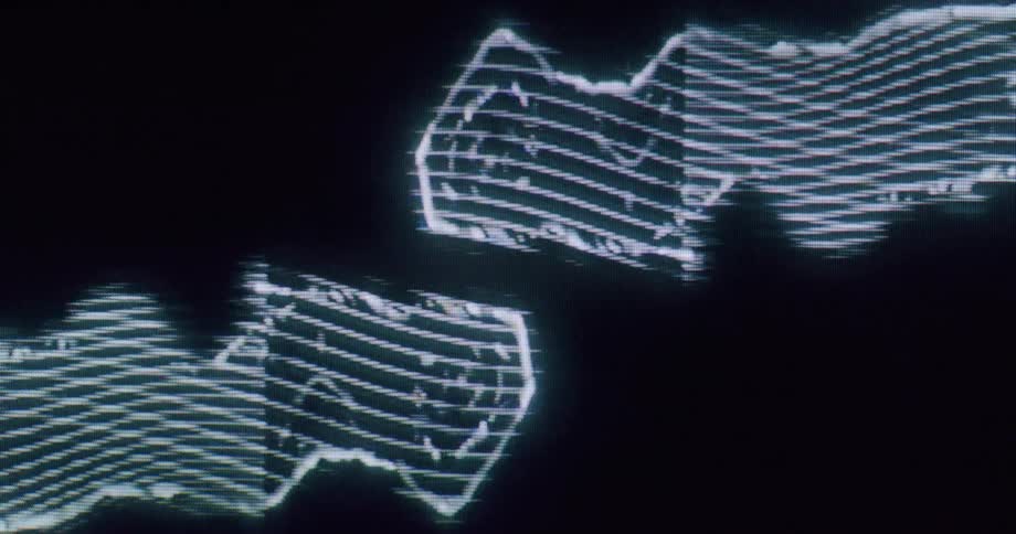 Glowing silhouettes in opposing positions against a dark background