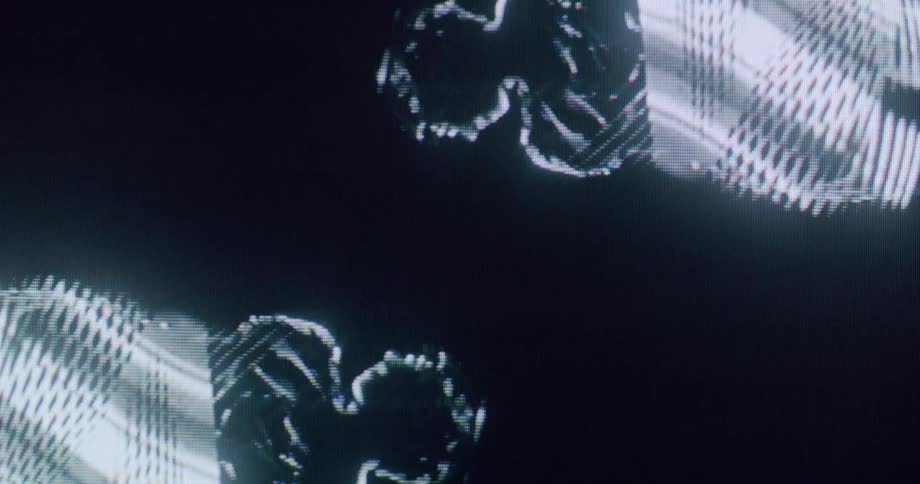 Mirrored luminous silhouettes contrasted against a dark background
