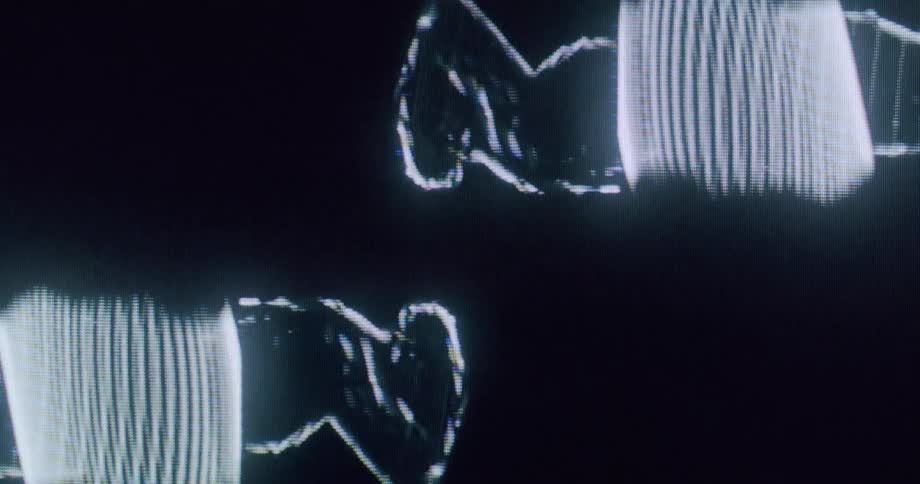 A glowing waveform ripples in human form across a dark screen