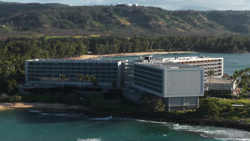 A hotel and resort is on the shore line