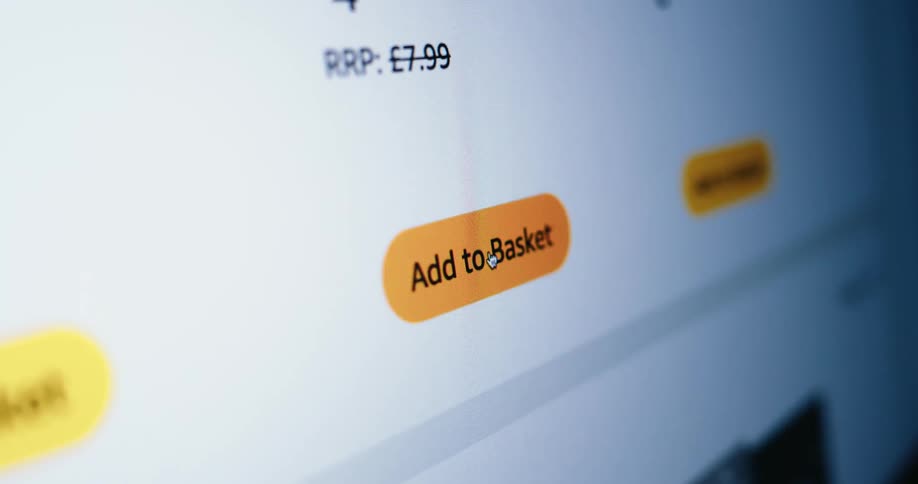 Computer screen showing cursor moving to and clicking add to basket tab