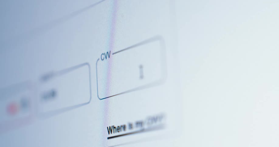 Inputing card verification number on a web page for an online order