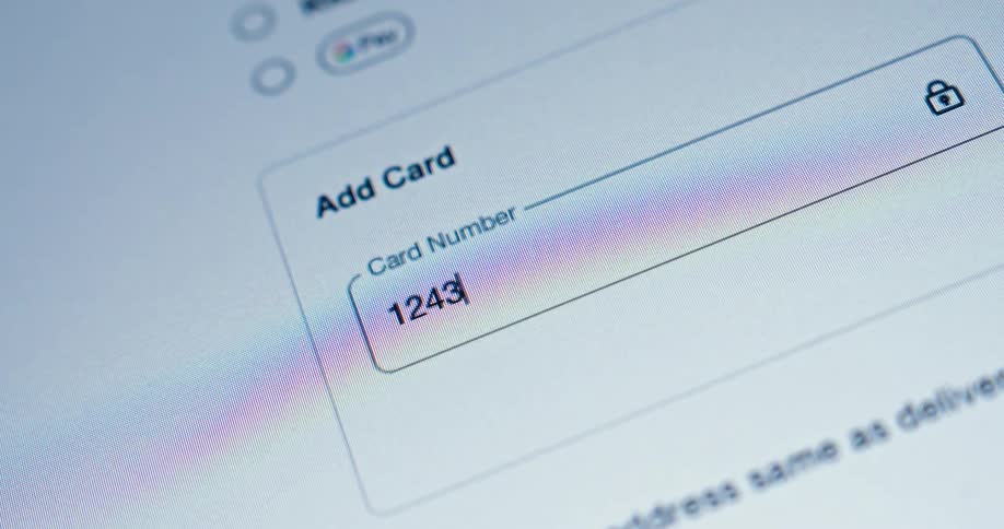 The credit card number is entered on the website for payment