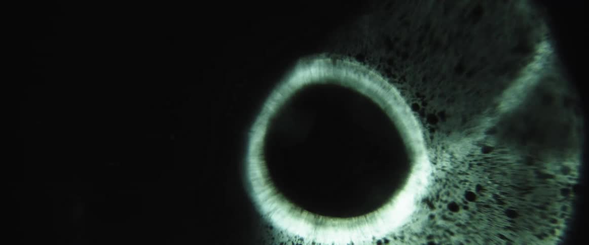 Abstract glowing circle with organic texture around it on a dark background