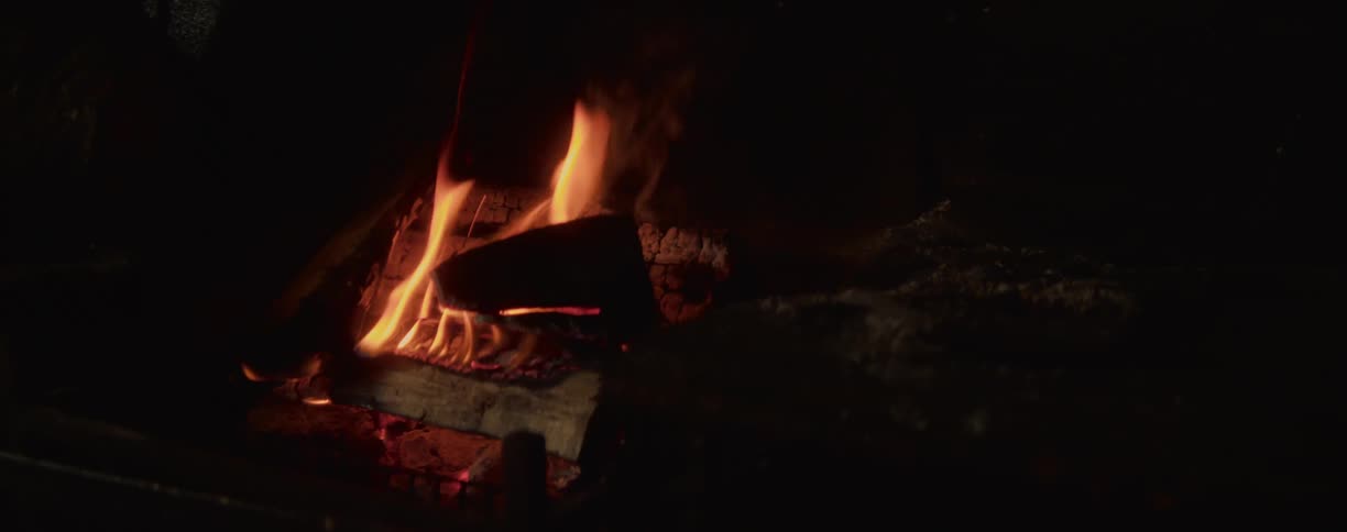 Flames from a campfire burning at night