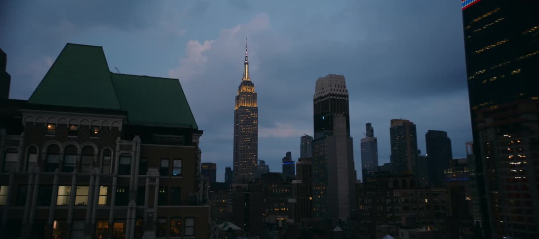 Metropolitan city skyline at sunset