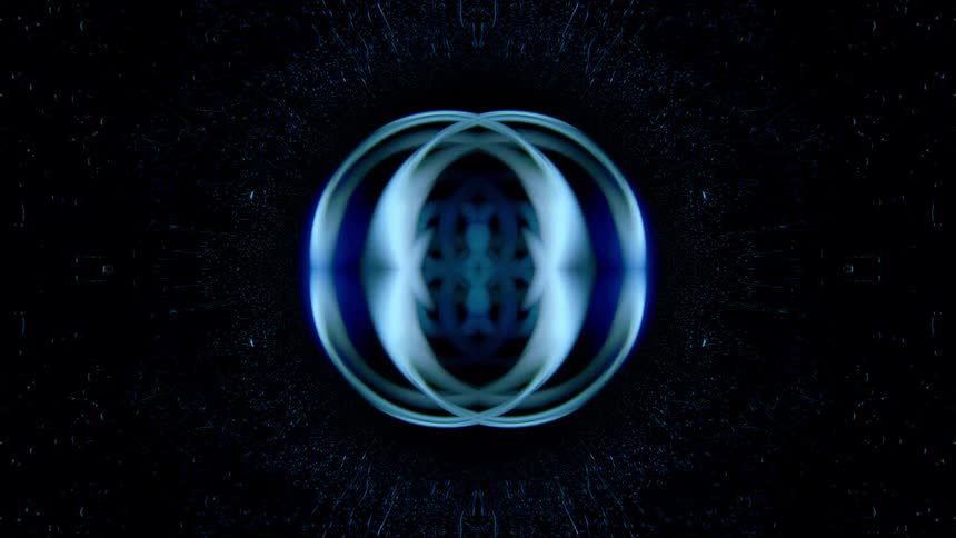A dynamic animated graphic displays a central ovalshaped figure pulsating with light the background is dark and the figure expands and contracts changing shape as it moves