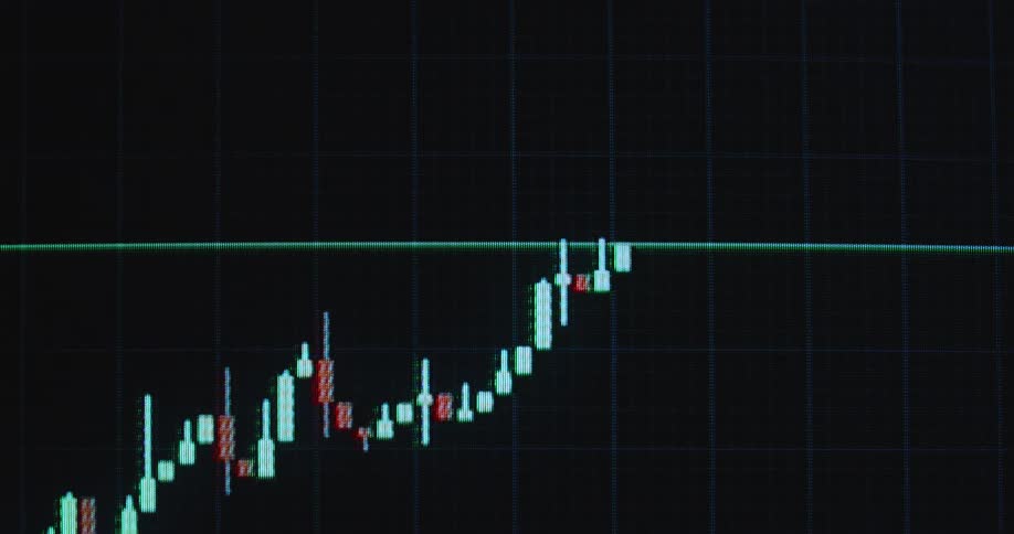 Candlestick chart of ETF or exchange-traded fund with steady growth and positive price performance over a long time span or years as the price of the asset steadily increases with an uptrend and successful value development symbolizing good investment