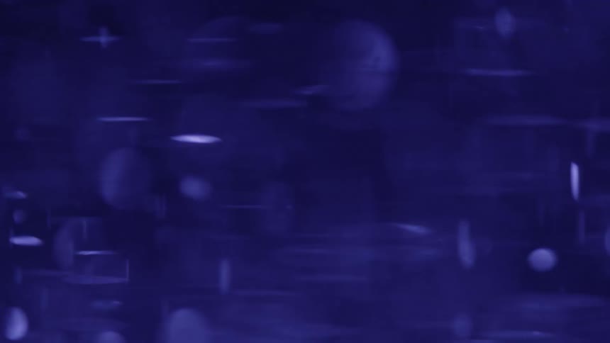 The video shows a dark blue background with various outoffocus circular and elongated white lights moving randomly across the screen the lights are most likely bokeh effects which are commonly used in cinematography