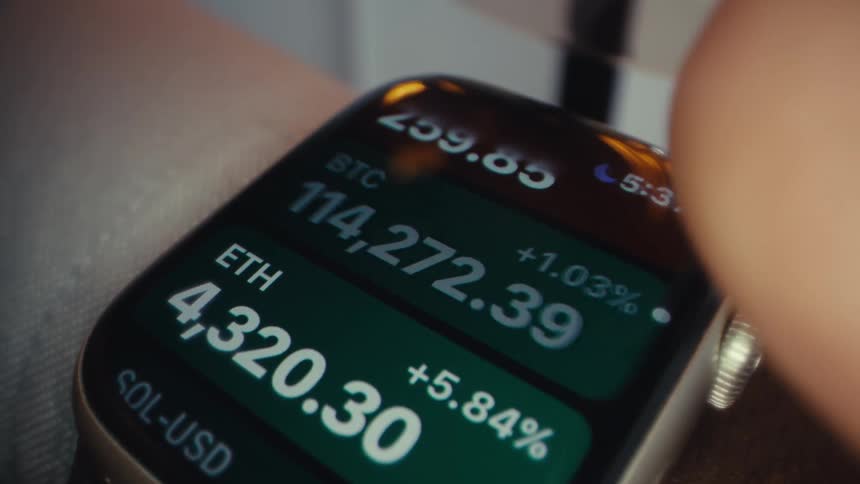 Finger interacting with a smartwatch