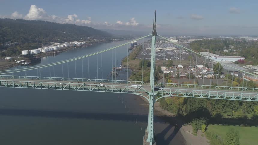 Traffic flows over the large bridge