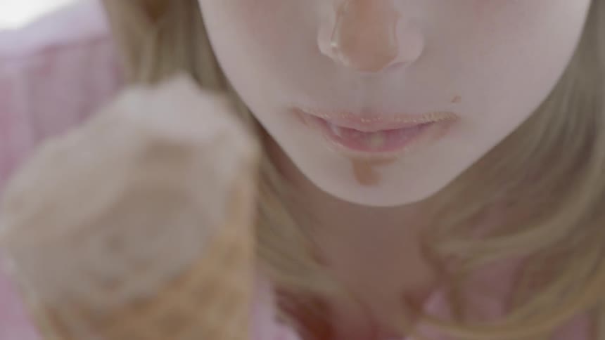 A girl is eating an ice-cream cone