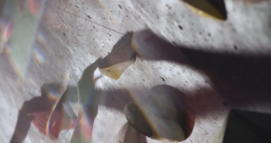 Hand doing climbing training on an indoor wall