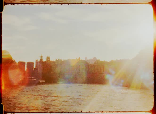Bright sun reflecting on a seaside town
