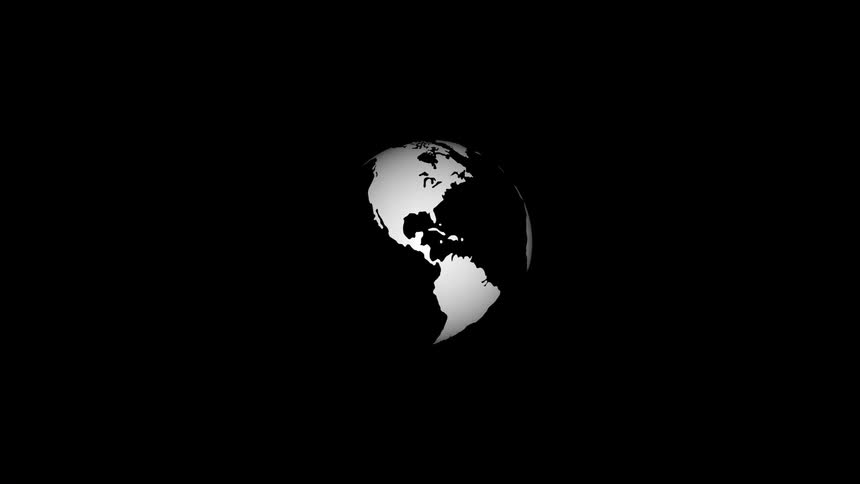 A globe against a black background only the land visible