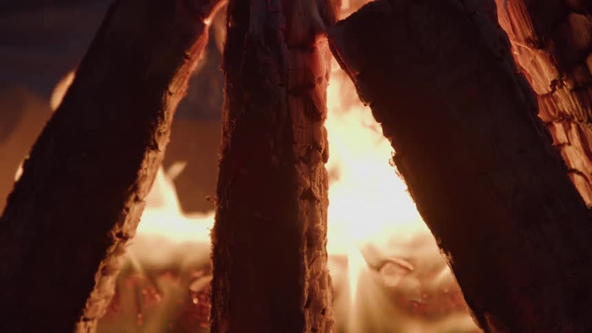 Logs burn in a fire