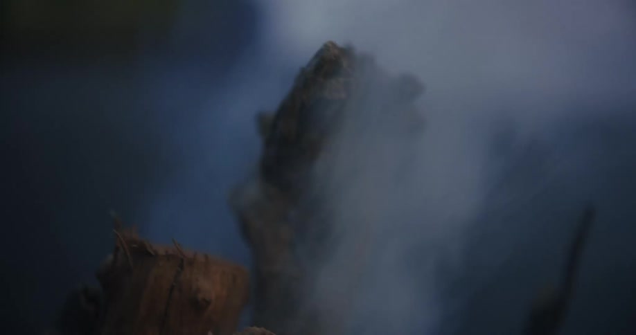 The video shows a closeup shot of a small fire with wood and ash smoke is rising from the fire which is the main focus of the shot the scene is dark with a moody feel
