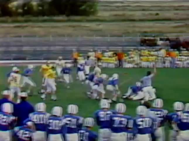 A football game is going on on a sunny day