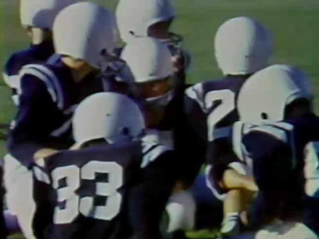 Football players are huddling on the field