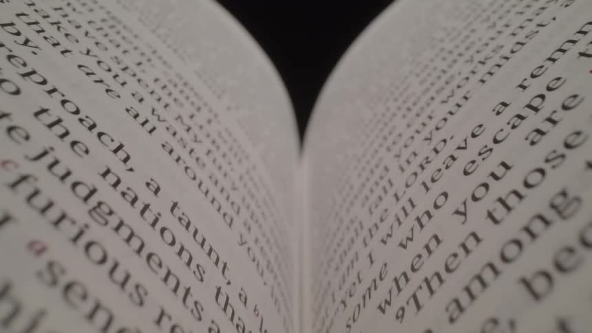 Sliding down the inside spine of a book