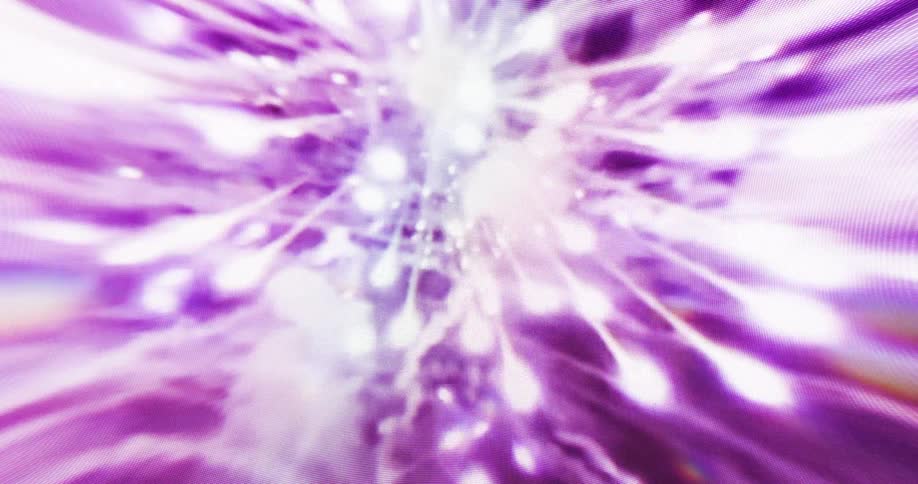A vivid burst of purple and white abstract light patterns
