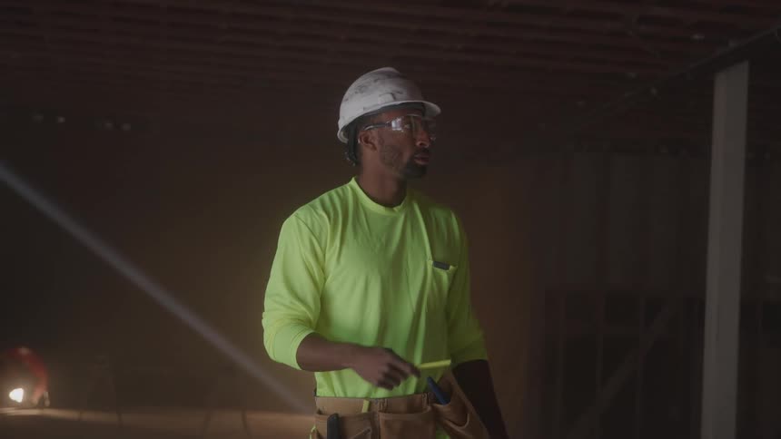 Civil engineer on a construction site taking notes on a project