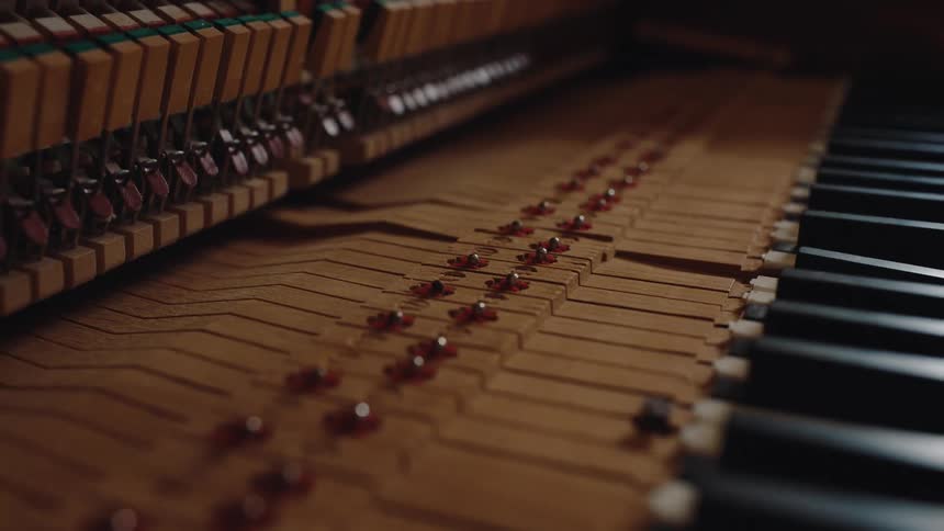 Piano keys in motion seen from inside