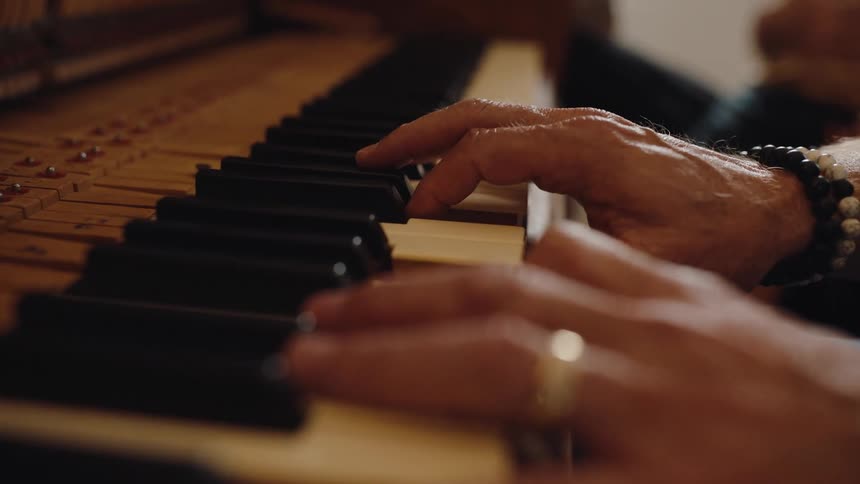 The man is playing the piano