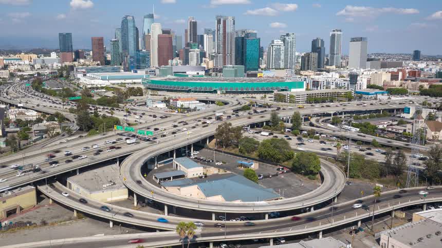 Heavy traffic is traveling on many roads in Los Angeles