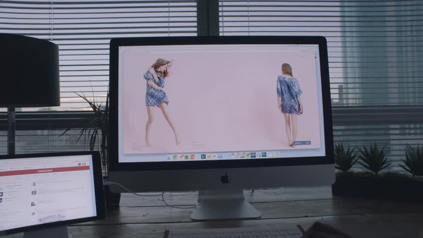 A person is viewing photos on a computer screen
