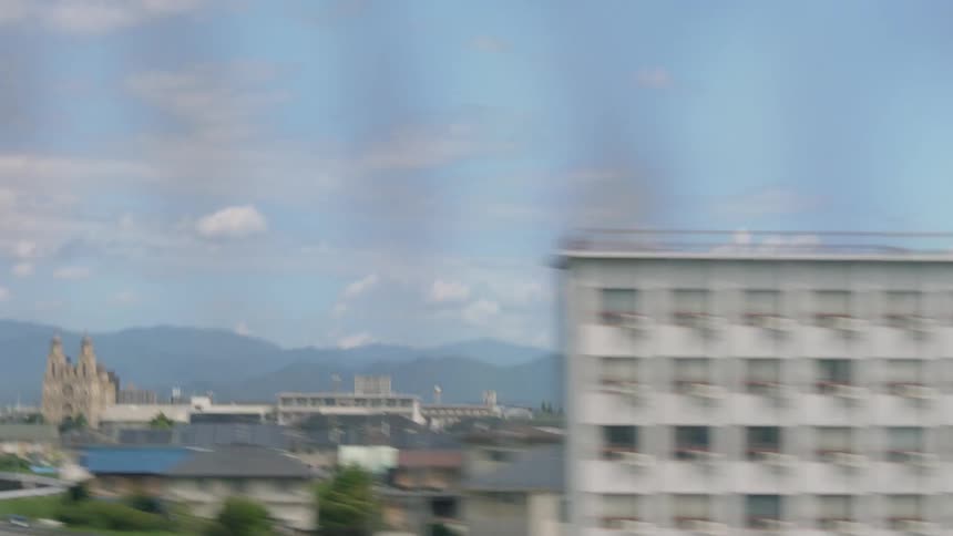 A train passes through a city