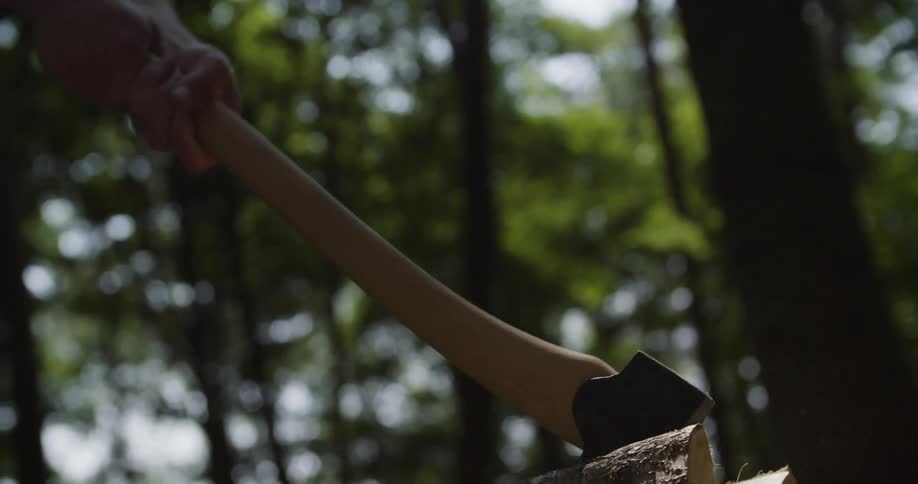 Person with an axe chopping wood
