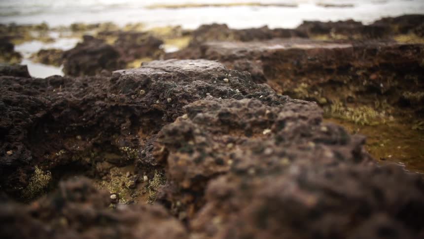 Water streaming through rocks back towards the ocean