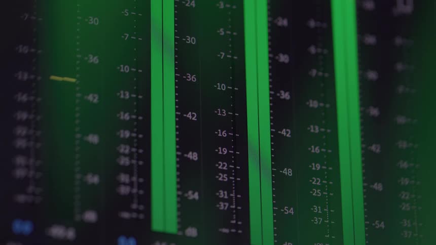 Green volume meter bars on an audio interface