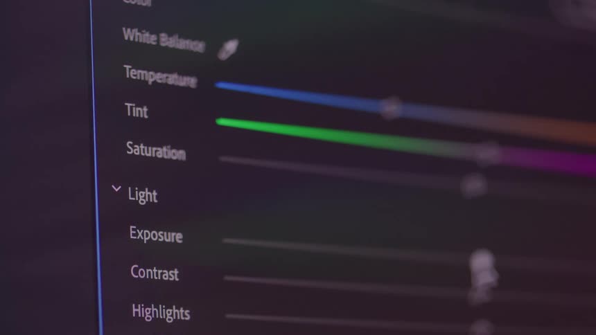 Extreme close up of a computer screen while a photo editing application is in use