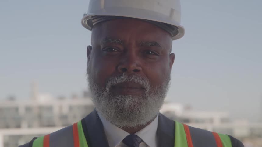 Close up portrait of a middle aged black male construction executive