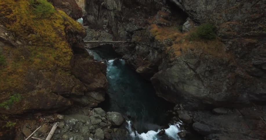 Rushing river snakes through a jagged canyon