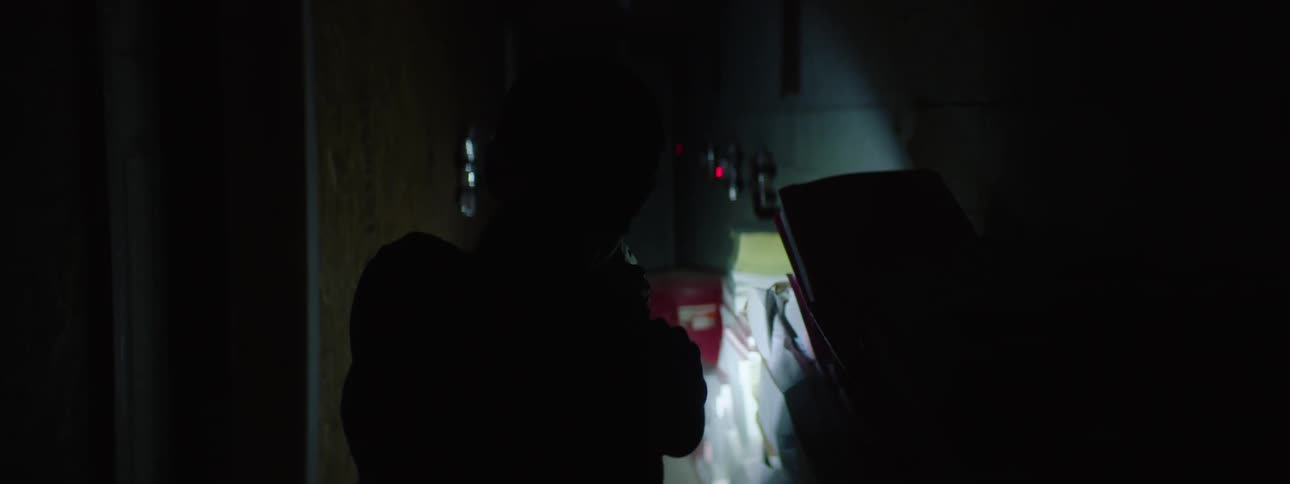 Silhouette of an armed person entering a room