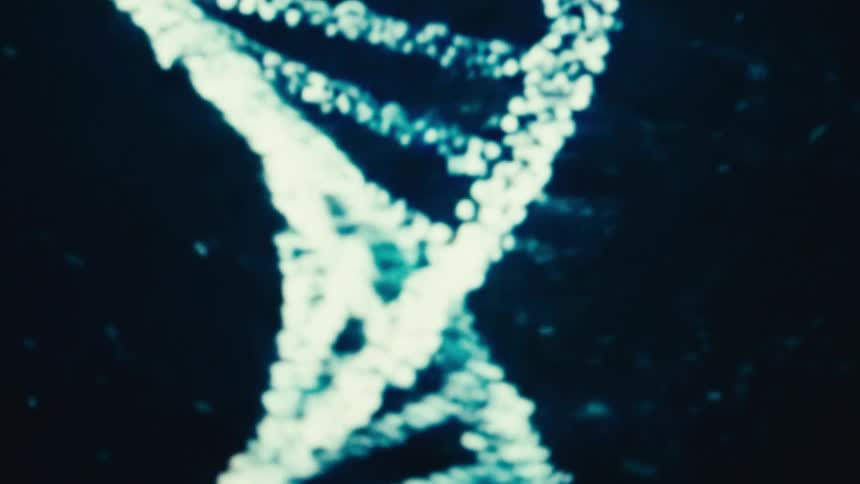 Dna chain animation displayed on a dark screen