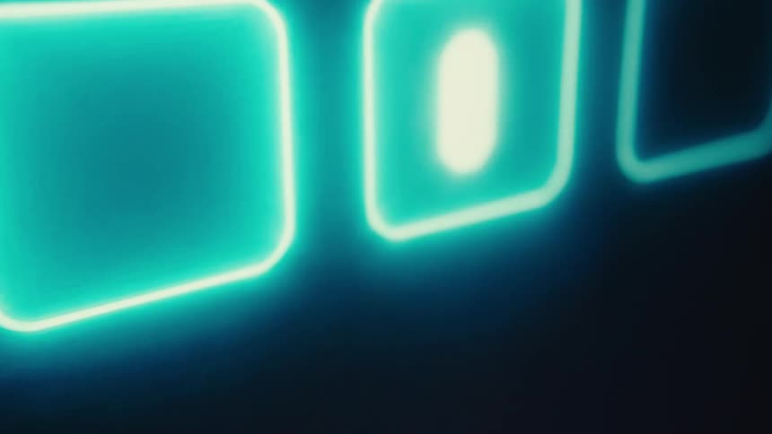 Glowing button in a rounded rectangle shape with bright blue light