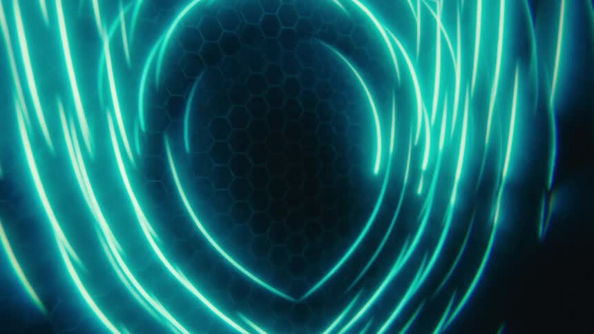 Neon lights spin on the screensaver
