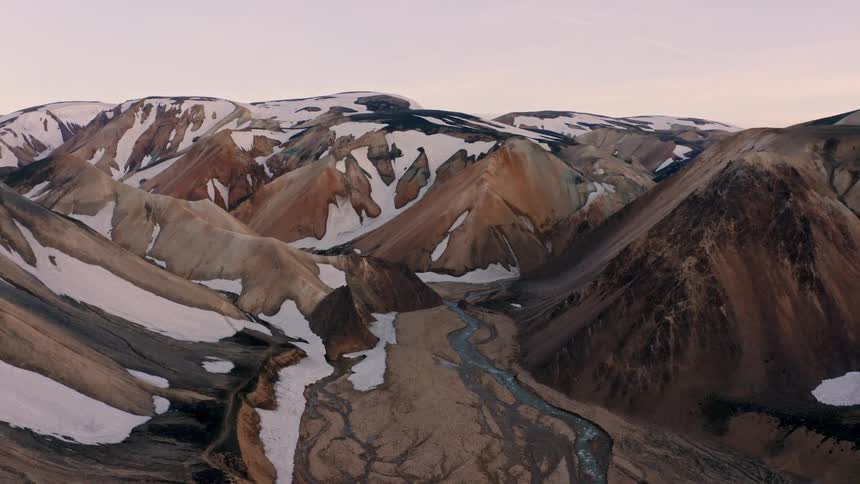 The stream leading to the mountain is frozen