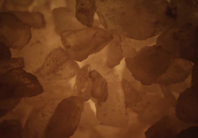 Light illuminates the clear minerals