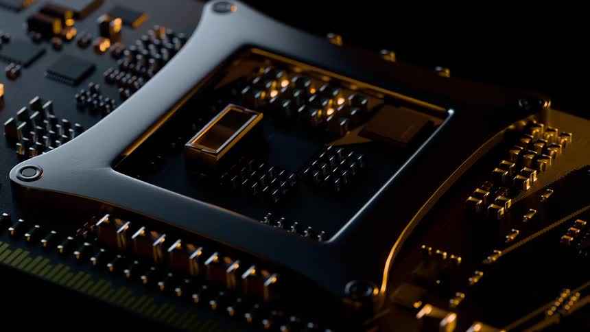 The light reflects off the computer chip
