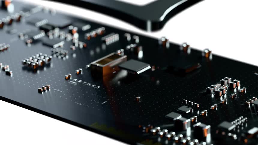 Closeup graphical view of a microchip on a circuit board