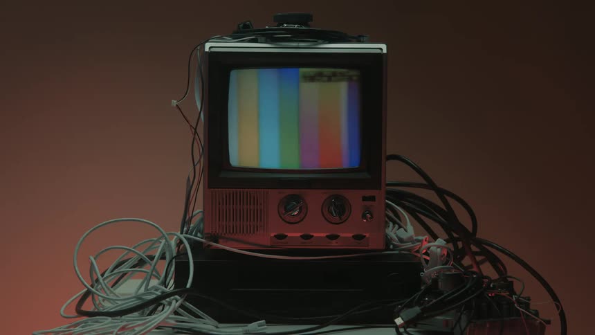 The television when turned on displays rainbow bars