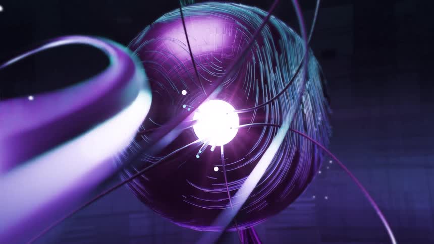 Glowing purple sphere with curved strands emanating from its bright core