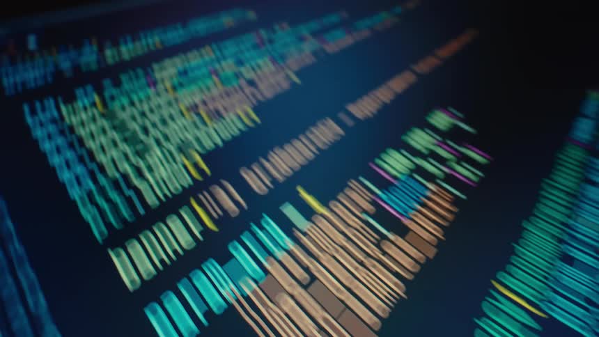 Closeup of colorful programming code displayed on a computer screen