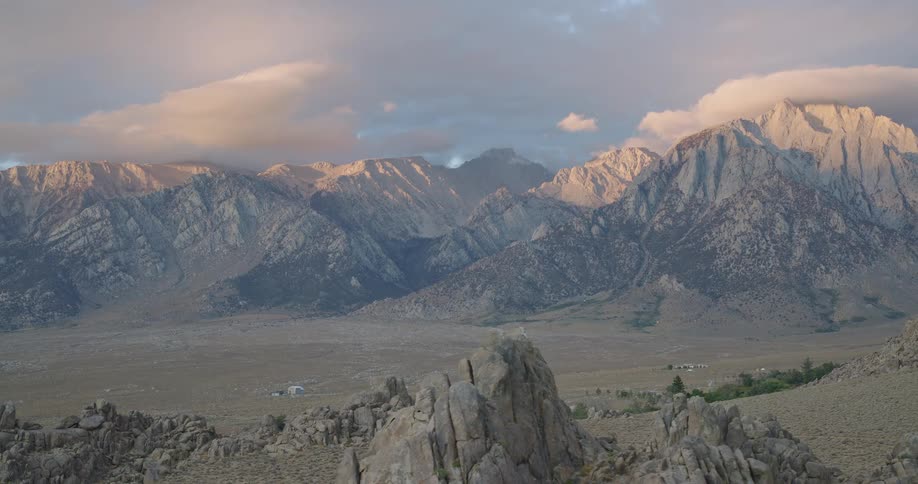 The mountain range covers the landscape ahead