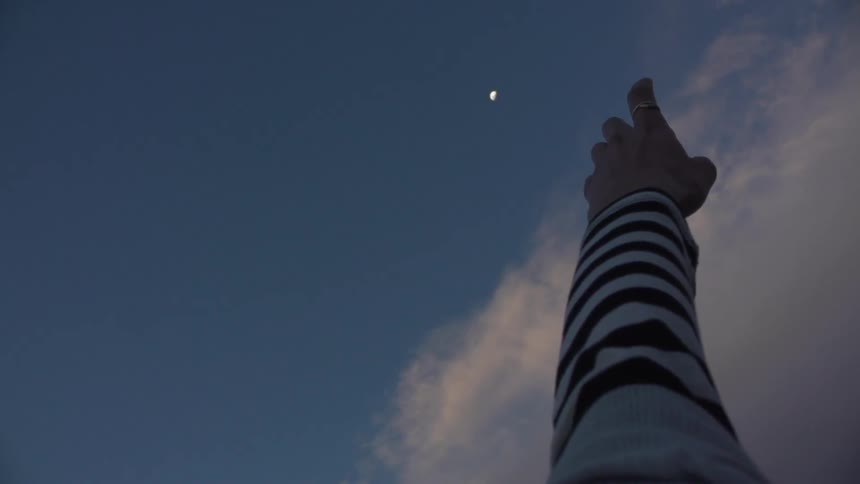 An arm pointing towards the sky